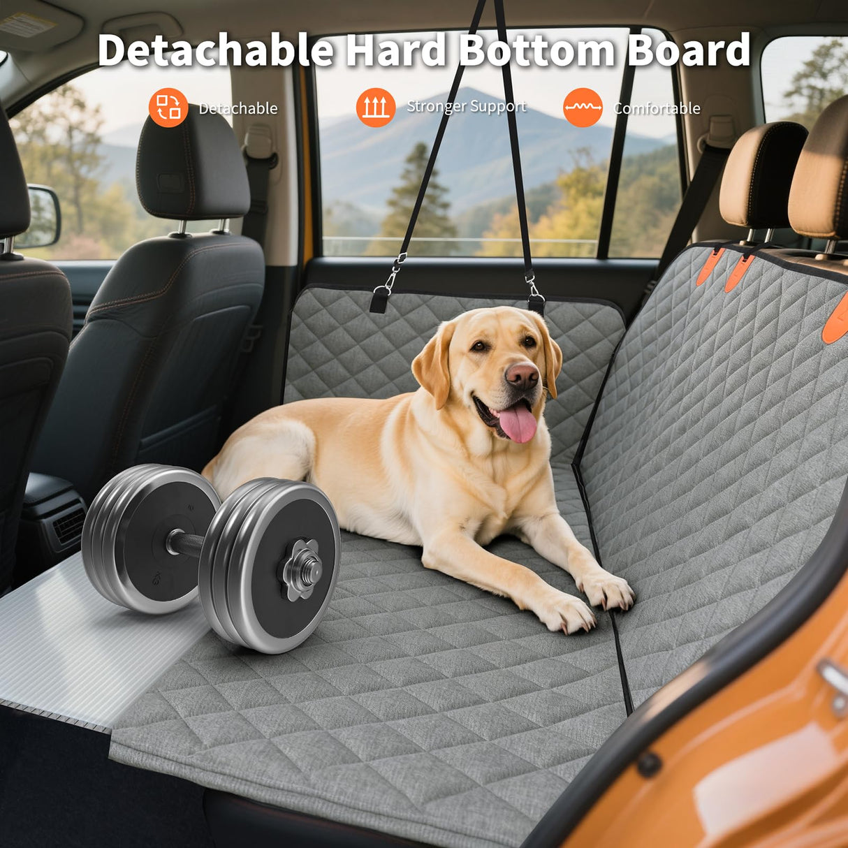 HOTEAGLE Back Seat Cover for Dogs, Waterproof Hard Bottom Spacious and Comfortable, Ideal for Car Trips and Outdoor Adventures, Cherished by Pet Owners（Grey）