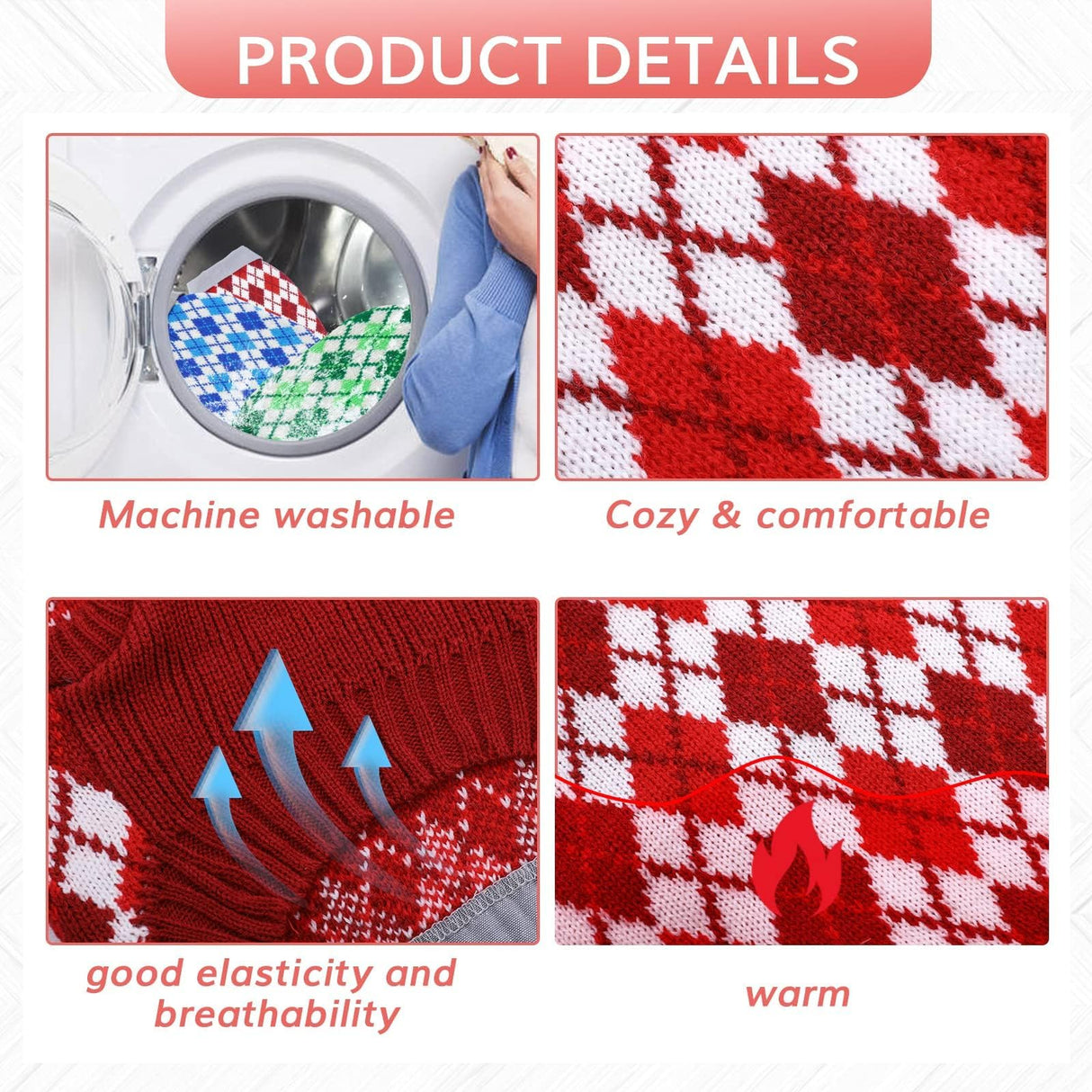 Kuoser Dog Sweater Plaid Dog Sweaters with Harness Hole, Polo Design Puppy Knitwear Fall Winter Sweater for Extra Small Dogs, Pet Cold Weather Clothes Warm Doggie Pullover Sweatshirt, Red XS