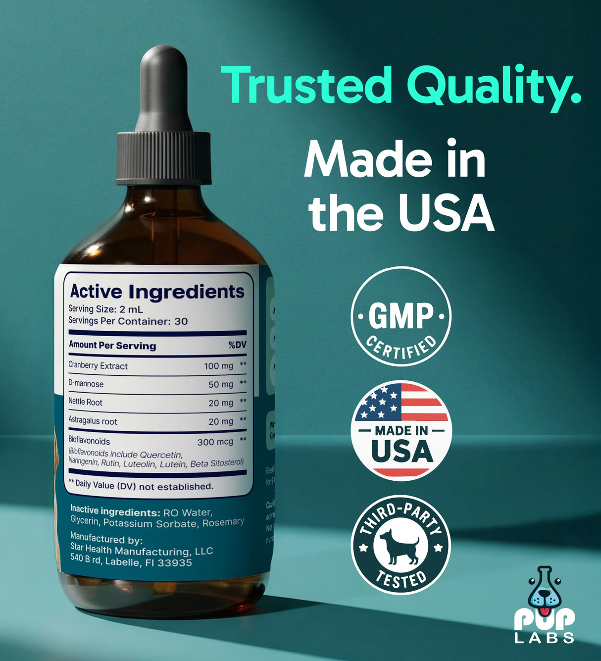 K9 UTI+ All-Natural Urinary Tract for Dogs, UTI, Bladder, Kidney and Incontinence Support, Dog UTI Treatment with Cranberry and D-Mannose, Easy-to-Use Drops for All Ages and Breeds, 2 fl oz