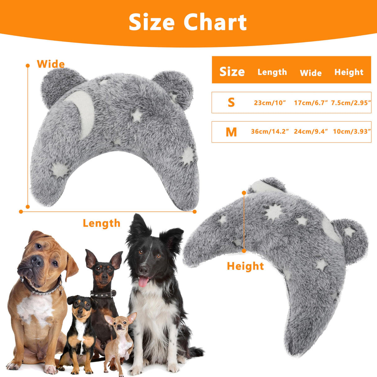 Maiiu Pet Calming Pillow for Dogs, Soft U-Shaped Pillow Glow in The Dark, Joint Relief, Sleep Comfortably,Suit for Small, Medium, Large Dogs, Fluffy Pet Neck Pillow (M-Gray)