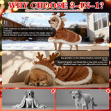 EXPAWLORER Dog Christmas Costume Winter Coat with Hat, Fleece Warm Elk Pet Cloak Cape Blanket with Antlers for Cold Weather, Thicken Dog Sweater Jacket Clothes for Small Medium Large Dogs Cats BrownXL
