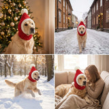 Christmas Dog Hat Costume for Large Medium Dog Warm Winter Dog Hat Neck Ear Warmer Headband Protector for Golden Retriever Labrador(X-Large, Red)
