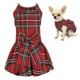 Classic Plaid Dog Dress with Bow Tie for Small Dogs and Cats, Cute Female Pet Dress Clothes for Girls Outfits (Red&Green, Medium)