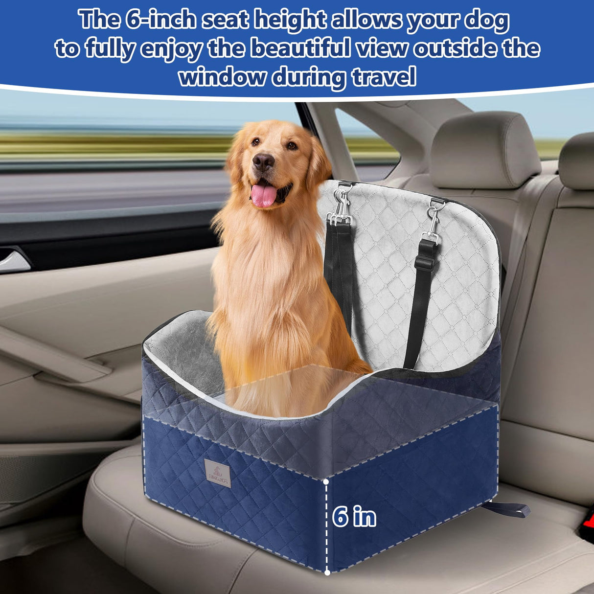 Dog Car Seat for Small/Medium Dogs, Dog Booster with Thick Memory Foam Two Layers of Elevated Cushion, Fully Detachable and Washable, Pet Booster Seat for Travel Accessories