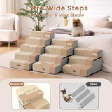 Gardner Pet Dog Stairs for Small Dogs 18.5" H, 4-Step Extra Wide Dog Steps for Bed, Pet Stairs for Bed and Couch with Durable Non-Slip Waterproof Fabric Cover and Soft Foam, Beige