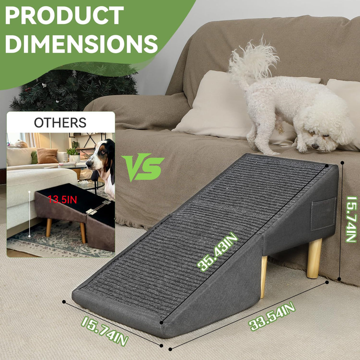 Dog Ramp for Dogs and Cats, 16" W 2-in-1 Split Ottoman Dog steeps for Bed,Solid Wood, Gentle 23 Incline, Foldable Pet Stairs for Large and Small Dogs (Dark Gray)