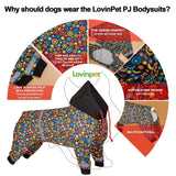 LovinPet Large Big Dog Onesies, Wound Care/Post Surgery Dog Shirt, Stop Shedding for Dogs, Pet Anxiety Relief Pajamas, PJ's for Dogs, Reflective Stripe, Gears and Black Print, Pet PJ's, L