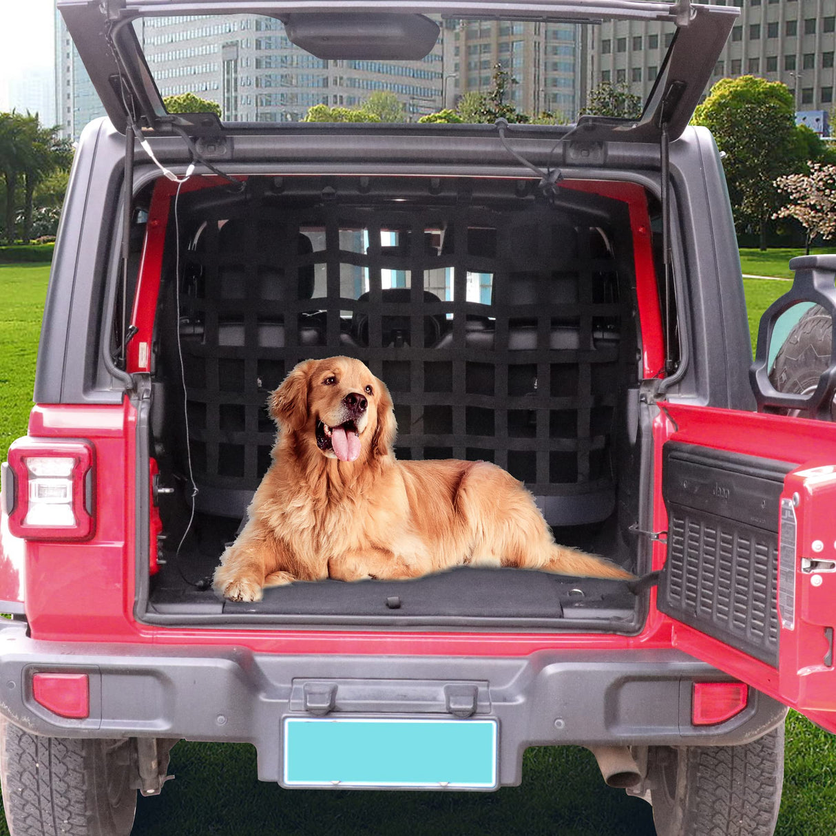 RERPRO Pet Net Safety Dog Barrier for 2007-2026 Jeep Wrangler JK JL 4 Door Accessories, Behind Rear Seat Pet Dog Covers Trunk Cargo Isolation Liner Net for Jeep Wrangler