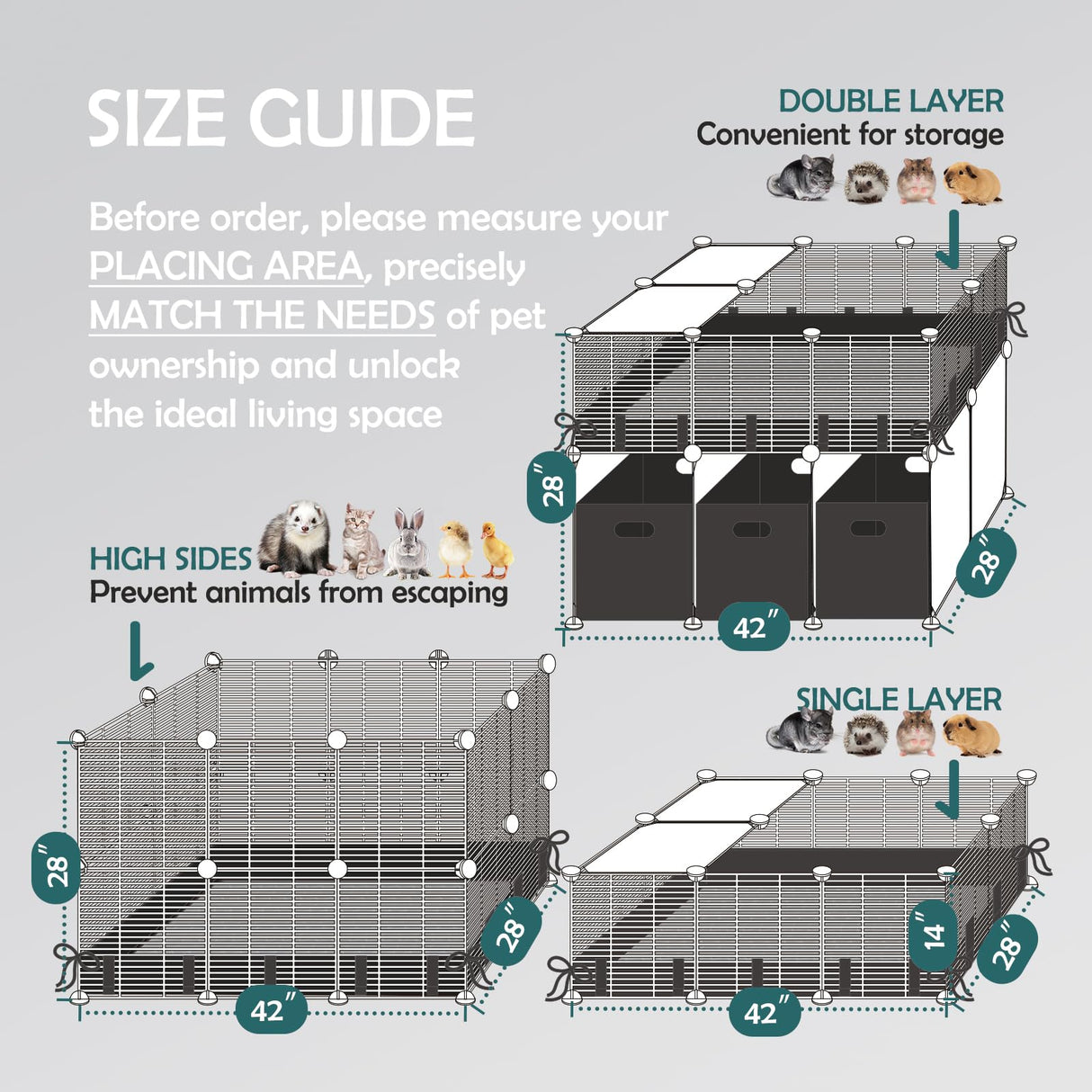 MEEXPAWS Guinea Pig Cages Small Animal Playpen with Waterproof PVC Liner & Washable Pee Pad & Storage Space, C&C Cage for Guinea Pigs, Hedgehog, Hamsters, Ferrets,Indoor Enclosure Wire Yard Playpen