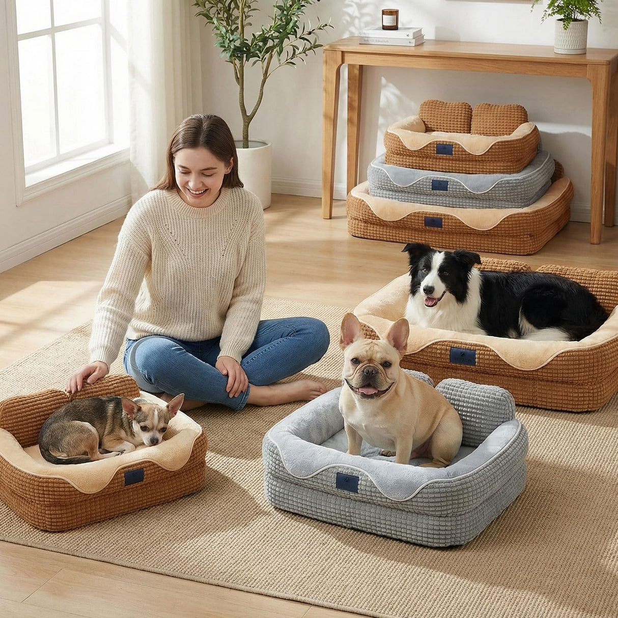 Veehoo Cute Dog Bed for Large Dogs, Orthopedic Egg-Crate Foam Dog Bed with Sides, Removable Washable Cover & Waterproof Lining, Comfortable Pet Couch Pet Sofa Grey, 36"