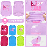 TENGZHI 4 Pack Dog Shirt Vest Soft Lightweight Puppy Tshirt Cute Pink Dog Printed Small Pet Clothes Summer Sleeveless Yorkie Chihuahua Teacup Clothes for Small Dogs Cats Girl Boy