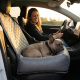 Microfiber Leather Dog Car Seat for Small & Medium Dogs, Waterproof Pet Car Seat with Washable Pee Pad, Scratch & Fur Resistant, Foldable Dog Bed for Home & Travel, Non-Slip Design, Matte Gray
