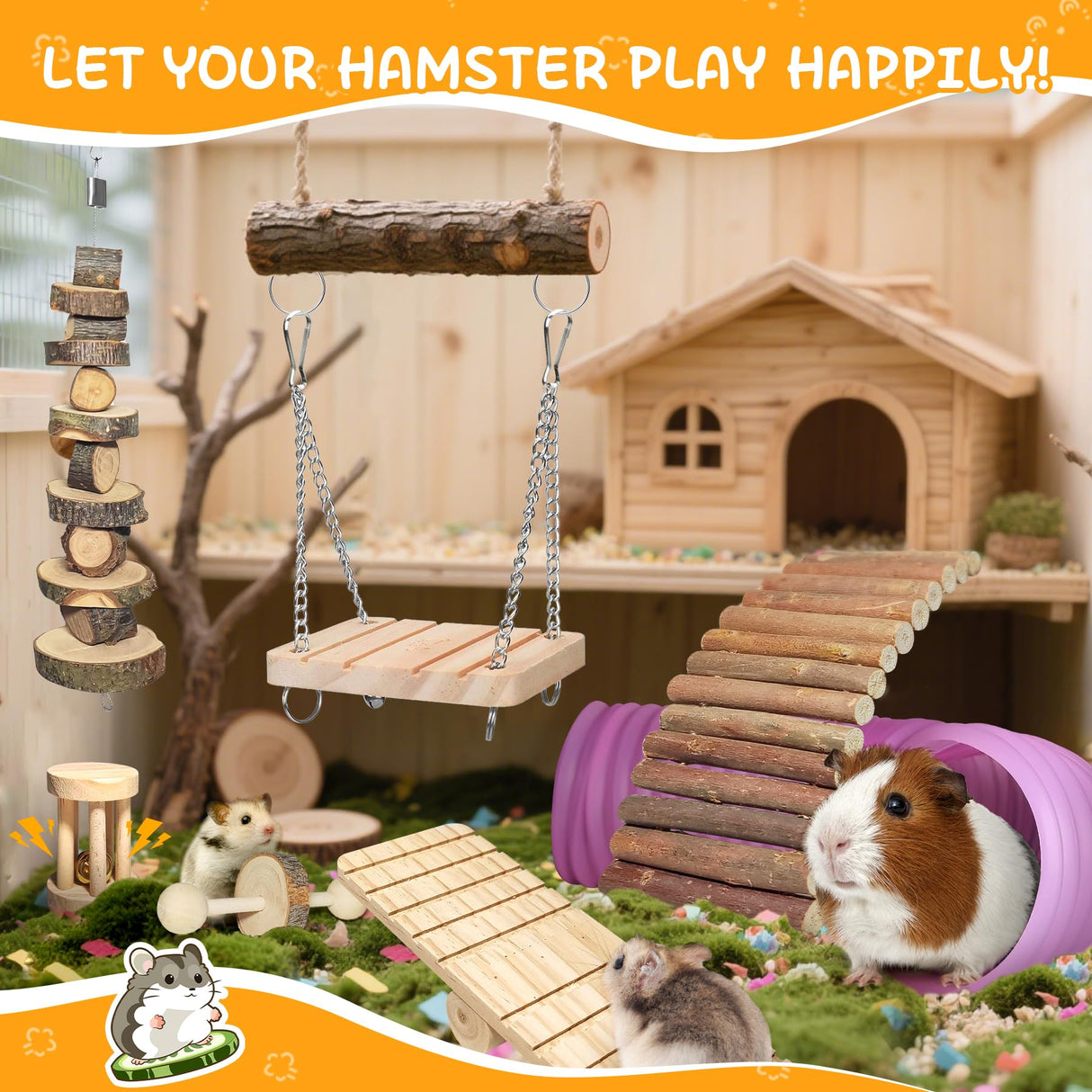 Kagoty 40 PCS Hamster Toys Set, Guinea Pig Toys Enrichment Hamster Tubes and Tunnels, Rat Enrichment Toy with Bridge, Seesaw, Swing, Ball for Gerbils, Chinchillas, Dwarf and Syrian Mouse
