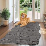 Large Dog Door Mat for Muddy Paws, 32x47 Absorbent Dirt Trapper Long Door Mat, Non-Slip Washable Mud Mat for Dogs, Polyester Microfiber Soft Pet Rug Mat for Entryway, Mud Dog Paws, Patio (Gray)