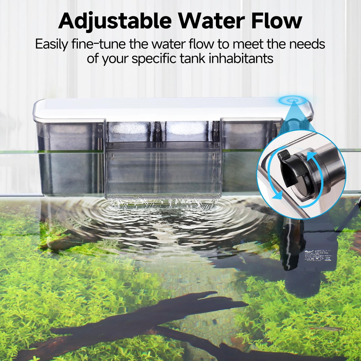 AQQA Quiet 30-50 Gallon Fish Tank Filters - Auto Start Hang on Back Aquarium Filter, Adjustable Flow, Deodorization Decontamination Filter System AQ168 (8W 200GPH)