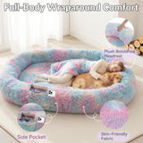 Human Dog Bed 71''Foldable for Adult Kids Faux Fur Washable Removable Giant Pet Bed with Present Blanket, Rainbow