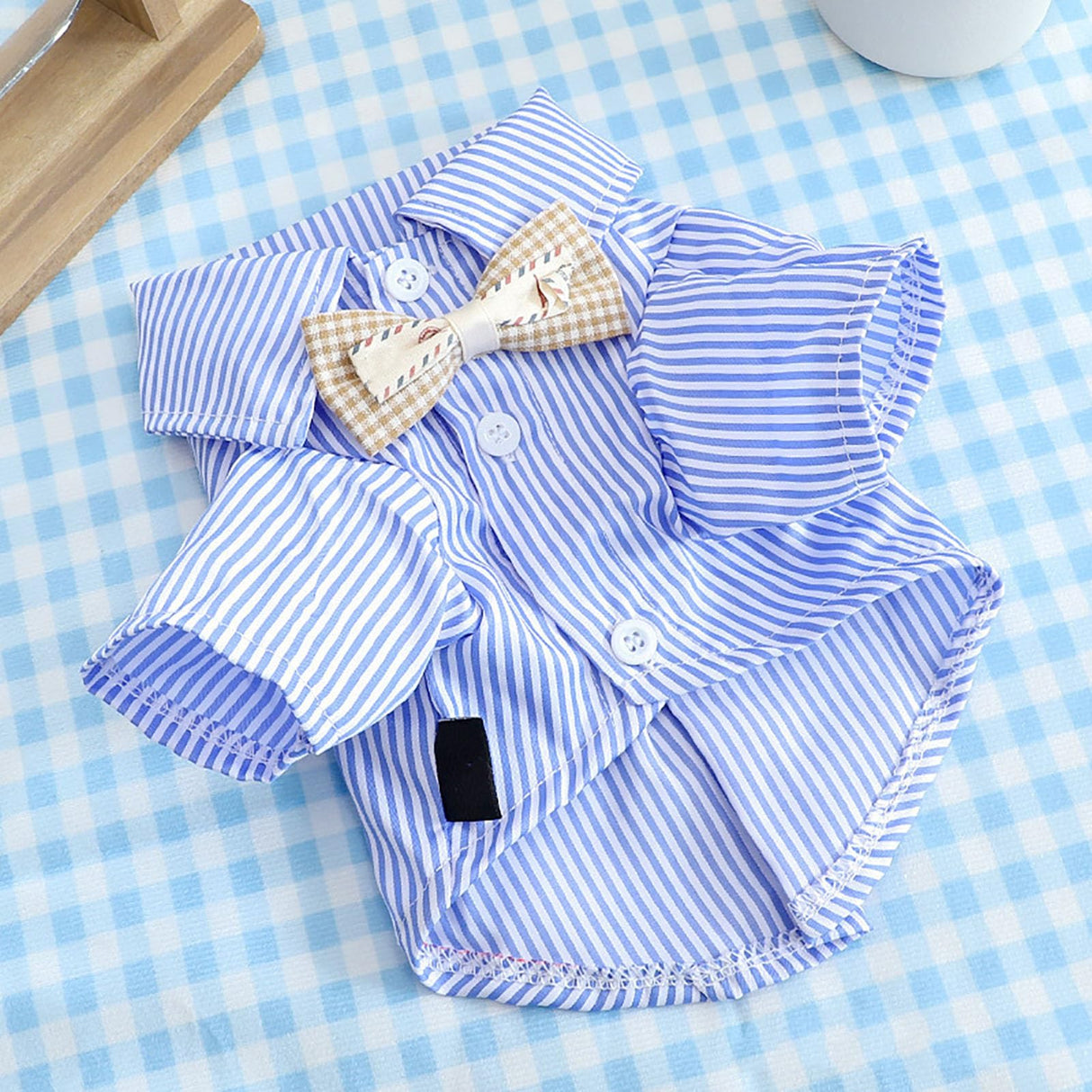 Striped Dog Shirt Breathable Casual Short Sleeve Puppy Clothes with Bow for Spring Fall (L)