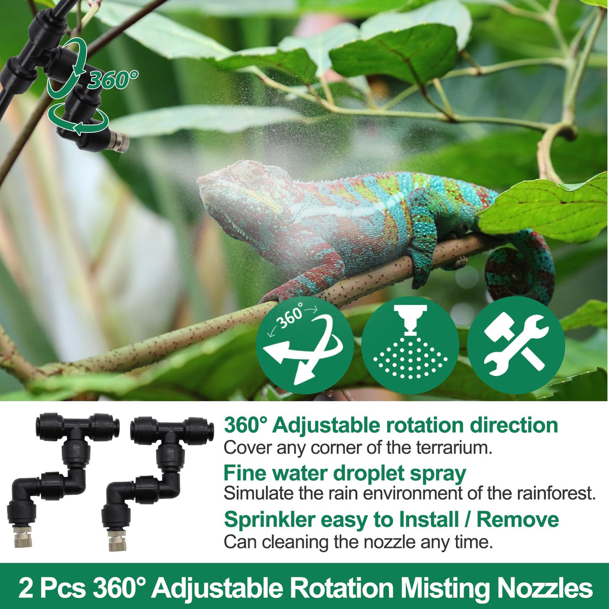 MECESOR Reptile Humidifiers Smart Misting System for Reptile Terrariums, Reptile Mister Automatic with Timer, Reptile Mister Adjustable Misting Nozzles for Chameleons, Frog, Lizard, Snake