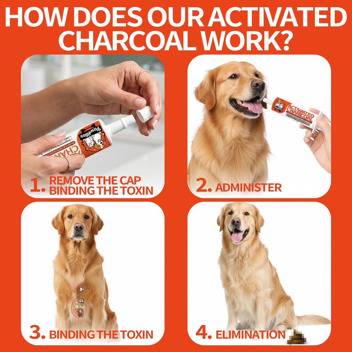 Activated Charcoal First Aid Kit -Emergency Support for Dogs, Cats & Puppies, Natural Charcoal Formula for Digestive Balance, Camping & Home Essential Oral Anti Diarrhea Digestive (60ml 1Tubes)