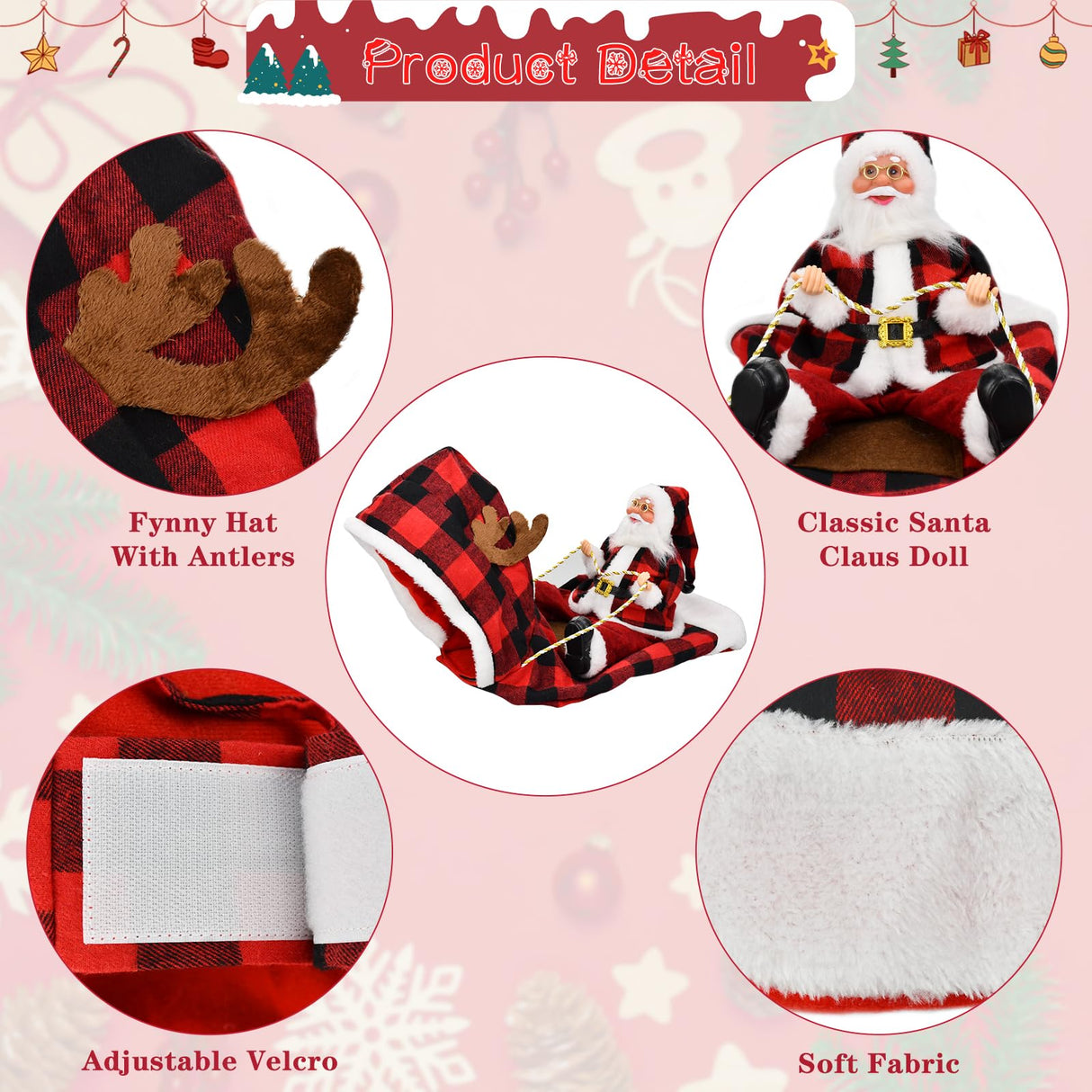 CooShou Dog Christmas Costume Running Santa Claus Riding on Pet Christmas Winter Plaid Hoodie Coat for Dog Cat Christmas Holiday Outfit Pet Xmas Dog Clothes S