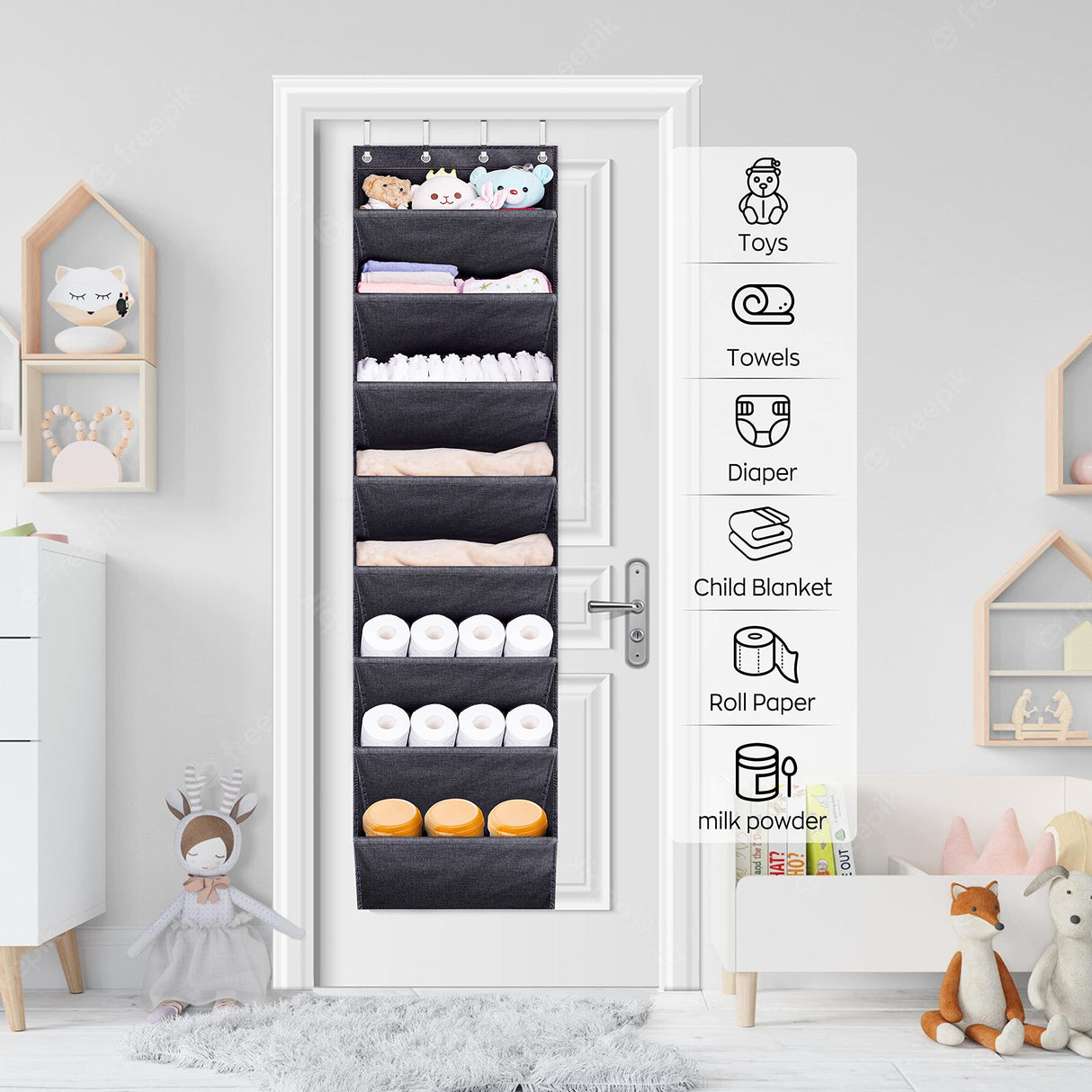 SLEEPING LAMB Over The Door Shoe Organizer for Closet with Large Deep Pockets, Narrow Shoe Rack for Door Hanging Boots Storage, Black
