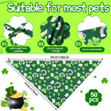 Sanwuta 50 Pieces St. Particks Dog Bandanas Bulk Bibs Triangle Dog Bandanas with Clover Patterns for St. Particks Pet Costume Decoration(25 x 17 x 17 Inch)