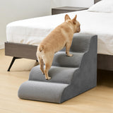 DUMOS Dog Stairs Ramp for Small Dogs and Cats, 4-Step Curved Pet Dog Steps with High-Density Foam for Puppy and Older Cats, Indoor Non-Slip Pet Ladder Ramp Stairs for Couch, High Beds, Sofa, Car, Grey
