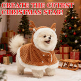 EXPAWLORER Dog Christmas Costume Winter Coat with Hat, Fleece Warm Elk Pet Cloak Cape Blanket with Antlers for Cold Weather, Thicken Dog Sweater Jacket Clothes for Small Medium Large Dogs Cats BrownXL