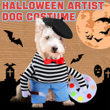 Dansydaisy Halloween Dog Costume Funny French Artist Dog Costume with Hat Painter Pet Clothes T-Shirt Jeans Beanie Beret Ties for Halloween Cosplay Brithday Party(S)