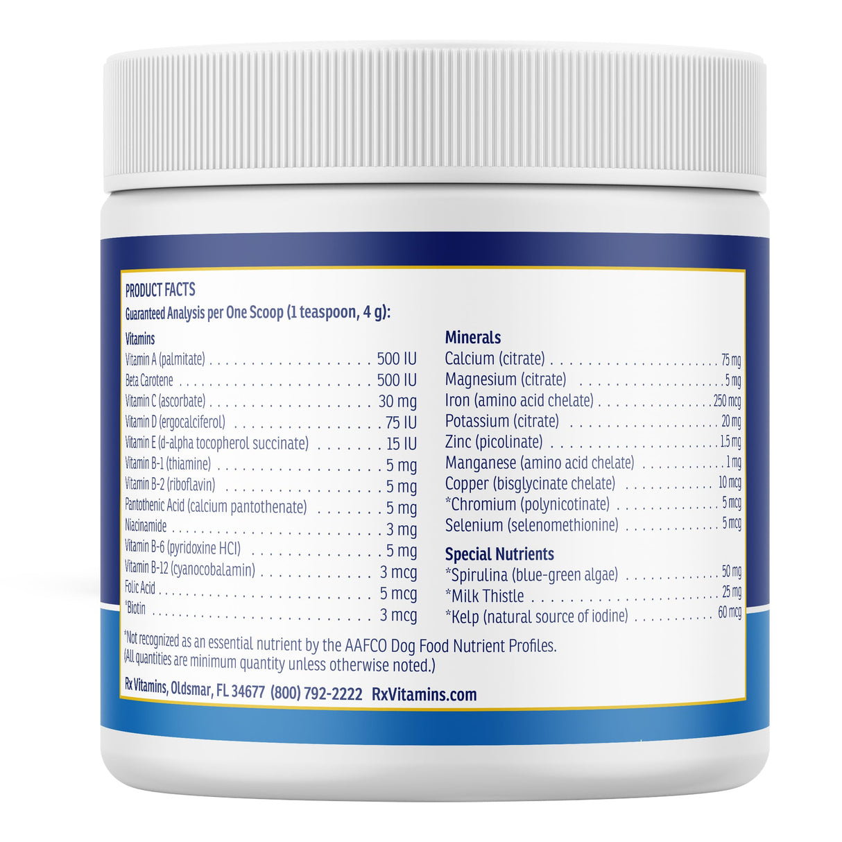 Rx Vitamins Essentials for Dogs - Daily Vitamins & Minerals - with Blue Spirulina, Kelp Powder, and Milk Thistle - Complete Canine Vitamins and Essential Minerals Powder - 8 oz