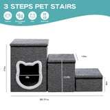 Crispedia Dog Stairs for Small Dogs, 3-Step Non-Slip Pet Stairs for Cats, Small Dog Steps with Storage and Condo, Indoor Cat Steps for Older Cats, Arthritis-Friendly, Grey