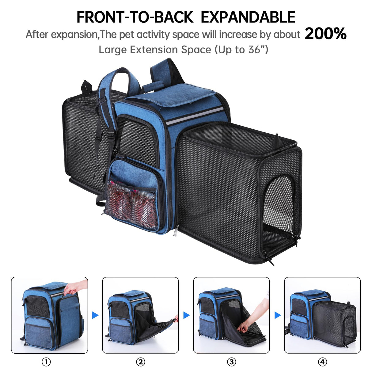 Groxkox Cat Carrier Backpack for Travel,Dog Carrier Backpack for Large cat, Small Dogs,Puppies Up to 20 Lbs,Expandable Cat Backpack for Outdoor Hiking,Pet Carrier Backpack,Cat Backpack Carrier (Blue)