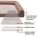 Furhaven Memory Foam Dog Bed for Large Dogs w/ Removable Bolsters & Washable Cover, For Dogs Up to 125 lbs - Luxe Faux Fur & Performance Linen Sofa - Woodsmoke, Jumbo Plus/XXL