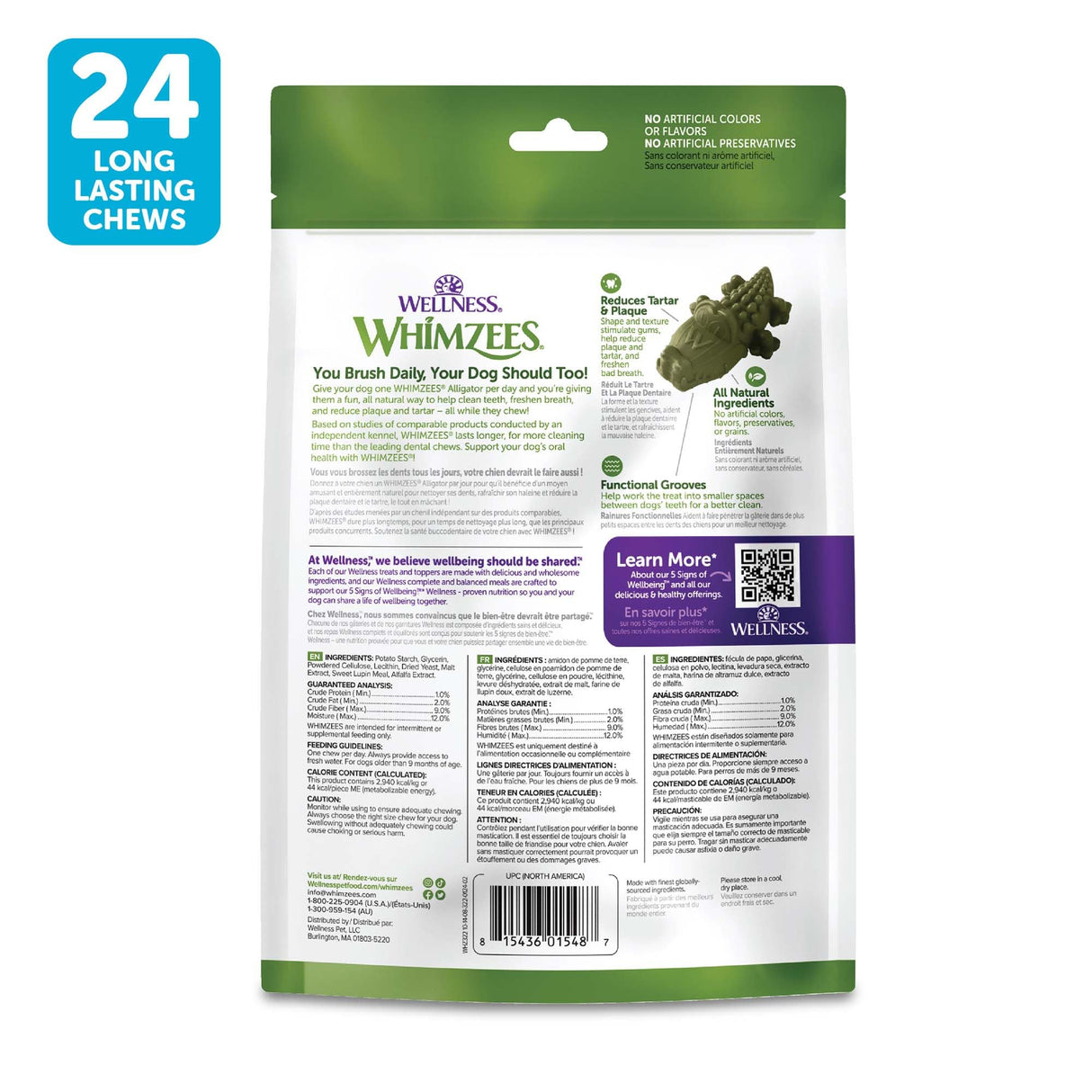 WHIMZEES Wellness Alligator Dog Dental Treats, Natural Chews, Small Size, (24 Count)