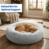 WisQoo Calming Pet Bed with Water-Resistant Inner Liner – Anti-Anxiety Donut Dog & Cat Bed with Removable Washable Cover – Supportive Plush Nest, Non-Slip & Cushion Protection – Large, Grey