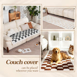 AMZWISE Pet Couch Cover for Sofa Protector, Washable Couch Cover for Dogs, Plaid Reversible Soft Non Slip for Large Dogs(27.6X82.67, Beige)