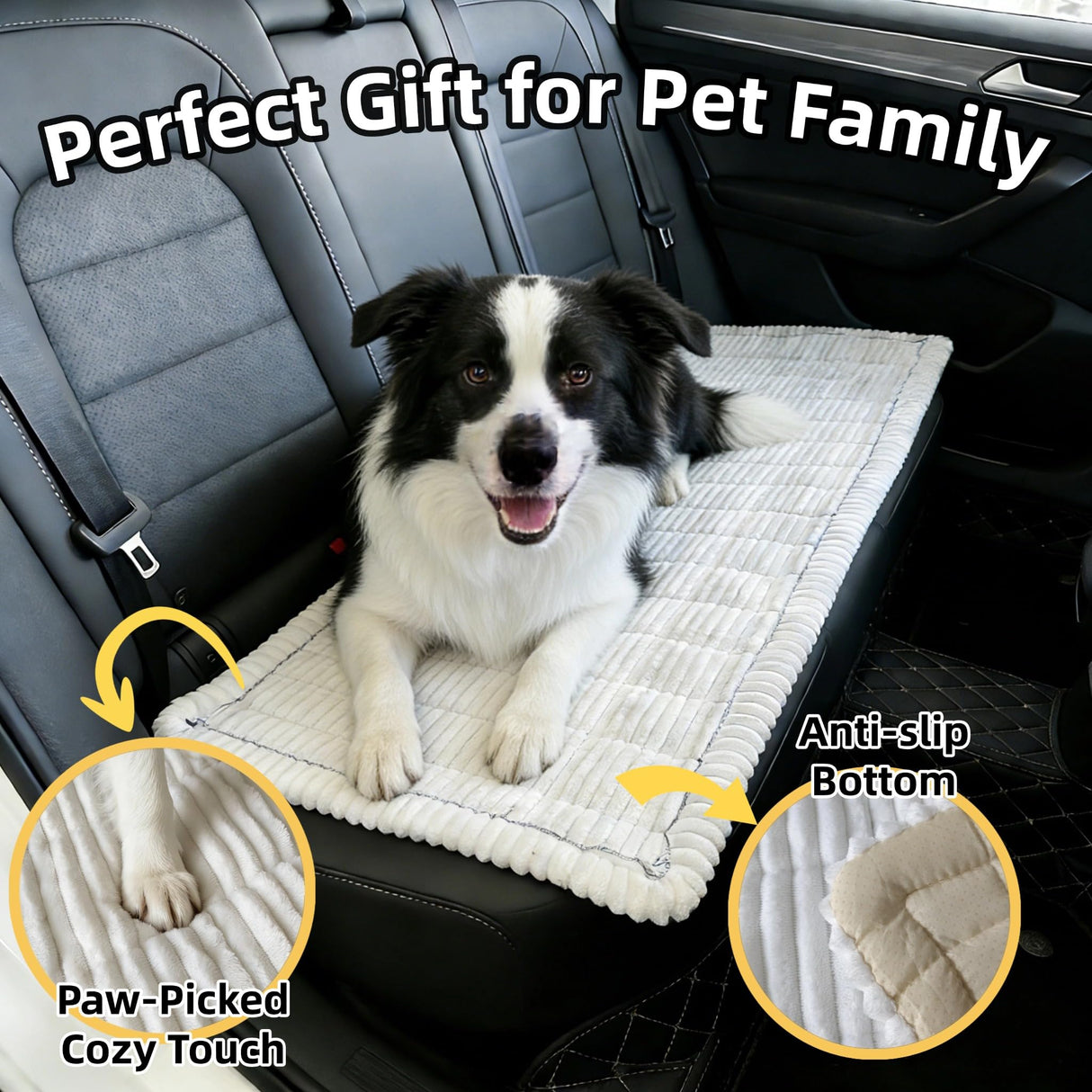 Ailidso Dog Car Seat Cover, Pet Couch Covers for Car and Sofa, Non-Slip Backseat Pet Bed Mat, Machine Washable, Soft Plush Travel Seat Protector with Portable Storage Bag (White,23.6''×70'')