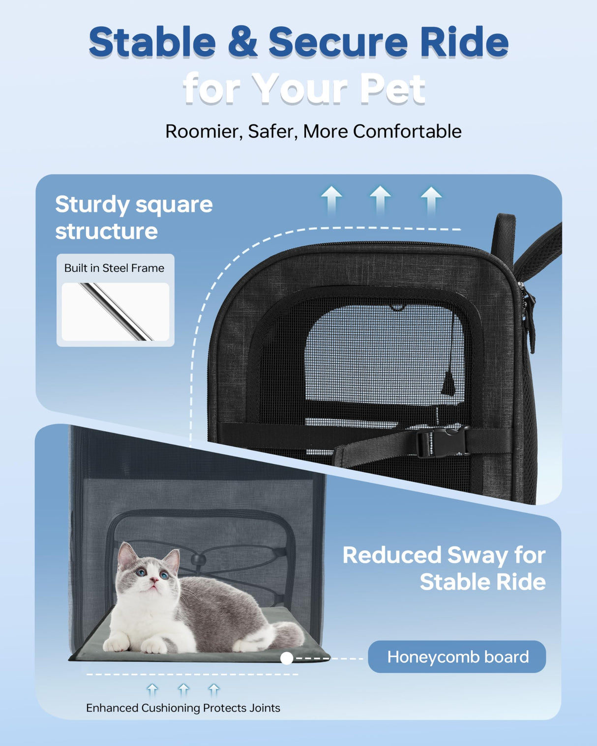 Hiking Dog Carrier Backpack, Adjustable Waist Cushioning Belt with Breathable Padded Back Support, Dog Carrier for Hiking with 5 Pockets, Dog Carrier Backpack for Small Dogs Max 13LB Black
