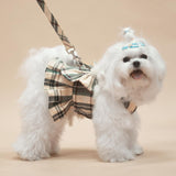 PUPTECK Plaid Dog Dress with Leash - Cute Puppy Harness Clothes for Small Medium Sized Dogs, Outfits for Girl Puppy Wedding Birthday Costume