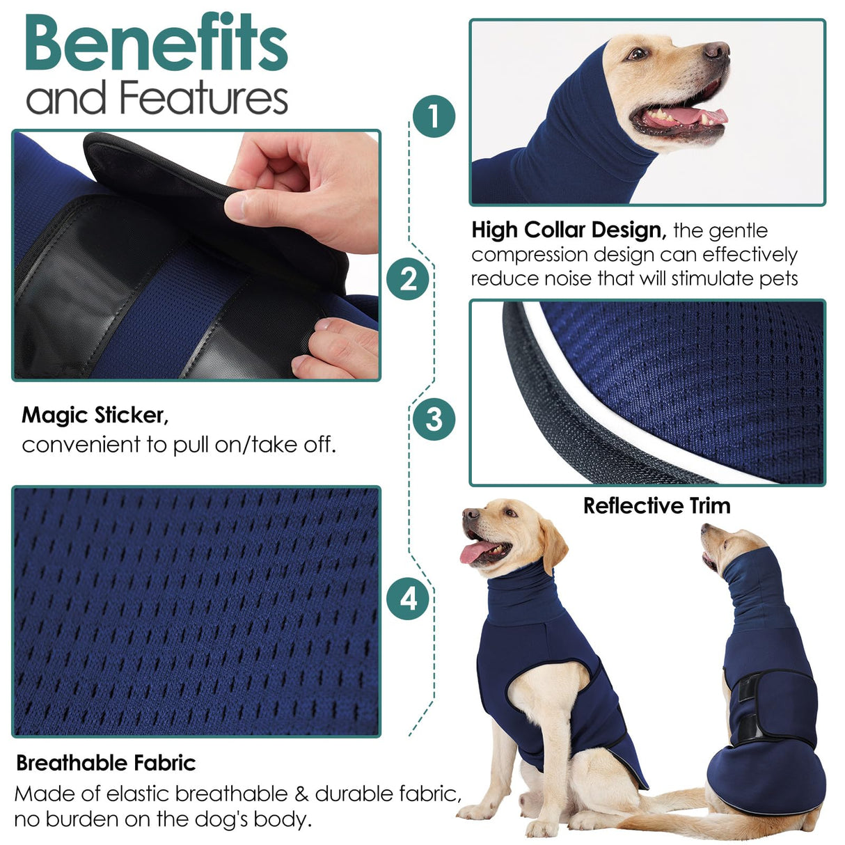 AOFITEE Extra-Large Dog Anxiety Vest, Thunder Jacket for Dogs Anxiety, Breathable Pets Calming Shirt for Fireworks, Thunder, Travel, Separation, Anti-Anxiety Pet Calming Vest with Collar, XXXL