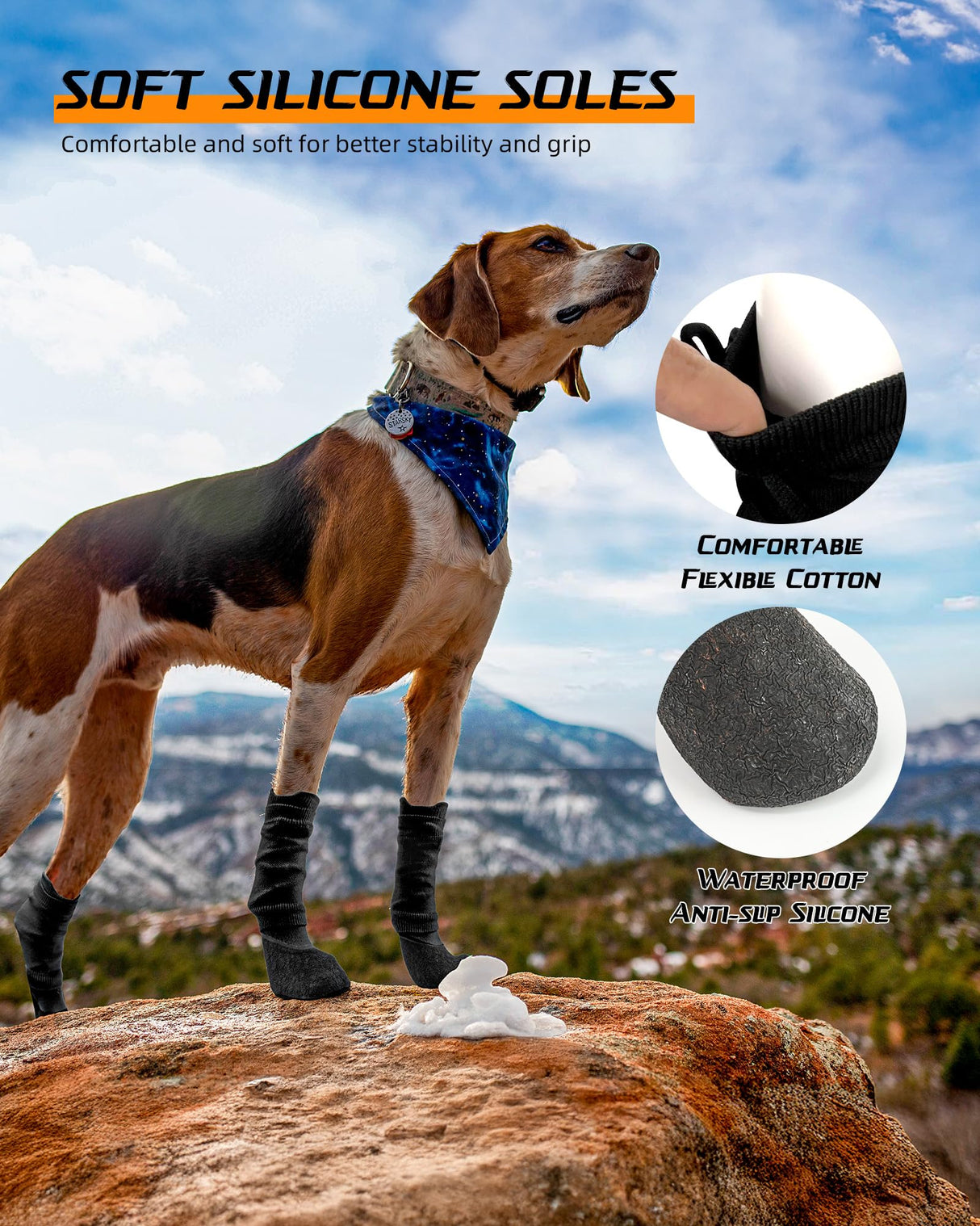 Dog Shoes Boots for Medium Dogs, Pet Boots & Paw Protectors for Winter Snowy Day with Adjustable Straps for Walking Running Hiking Outdoor Pet Booties Shoes Socks（Black,L