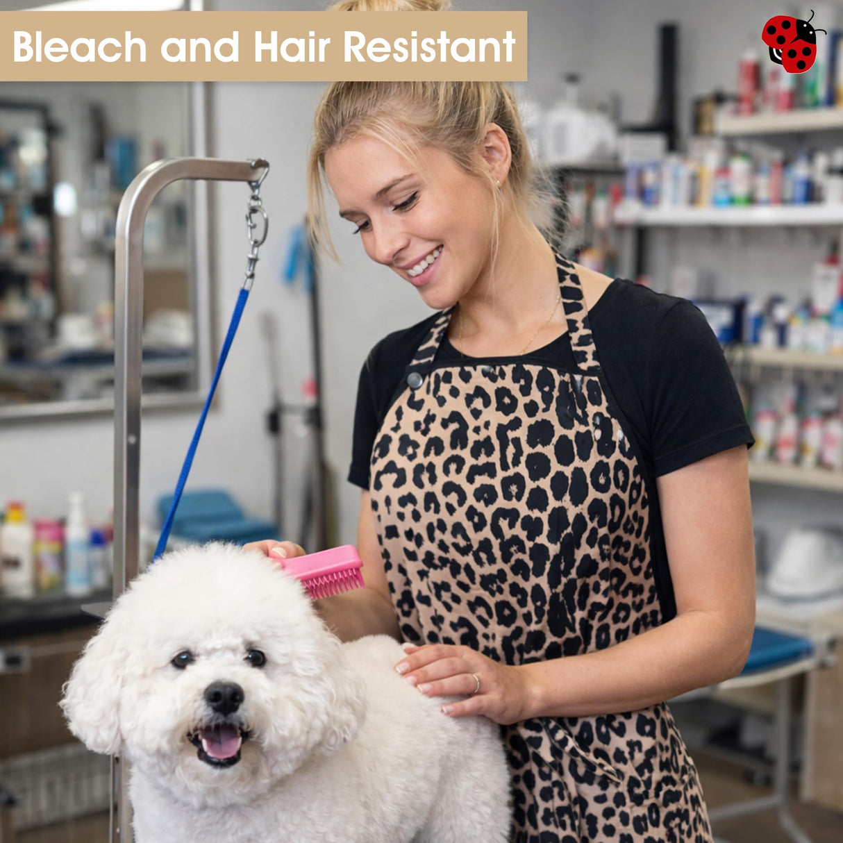 Ladybird Line 602 Unisex Leopard Print Waterproof Apron, Hair Bleach Resistant, Adjustable Neck Band, Breathable Mesh Lining