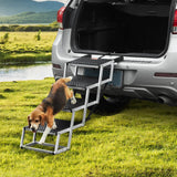 VEVOR 4-Step Dog Car Steps, Folding Dog Ramp with Nonslip Surface, Portable Pet Steps in Aluminum for Car, SUV and Truck, Supports up to 250 lbs