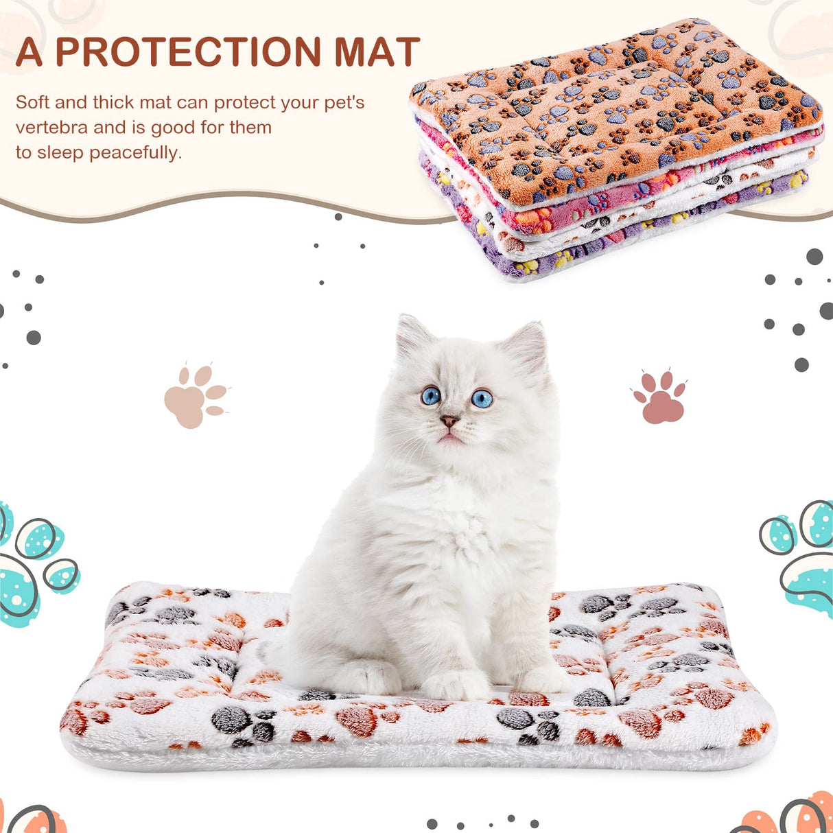 Tuanse 4 Pack Ultra Soft Dog Cat Bed Mat Small Animal Guinea Pig Bed with Cute Print Reversible Fleece Dog Crate Kennel Pad Cozy Washable Thickened Hamster Pet Beds Mat(21 x 14 Inches,Vivid Color)