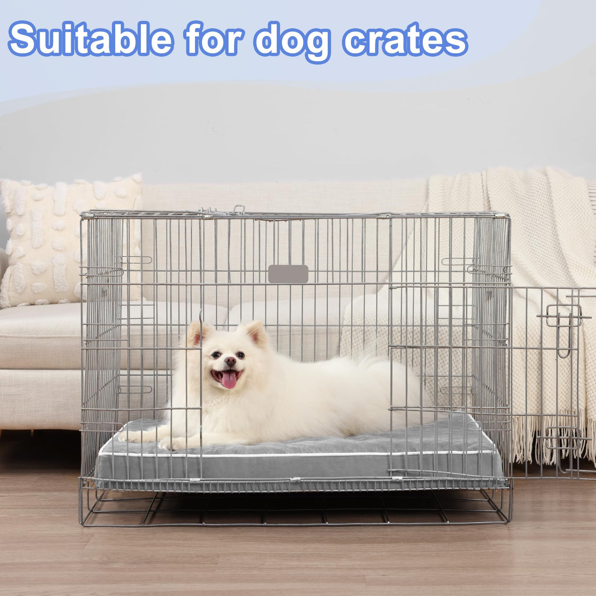 KSIIA Orthopedic Dog Bed Medium Size Dog with Removable Machine Washable Cover Waterproof Crate Pad with Egg Crate Foam and Non-Slip Bottom, 29x18 Inch, Light Gray