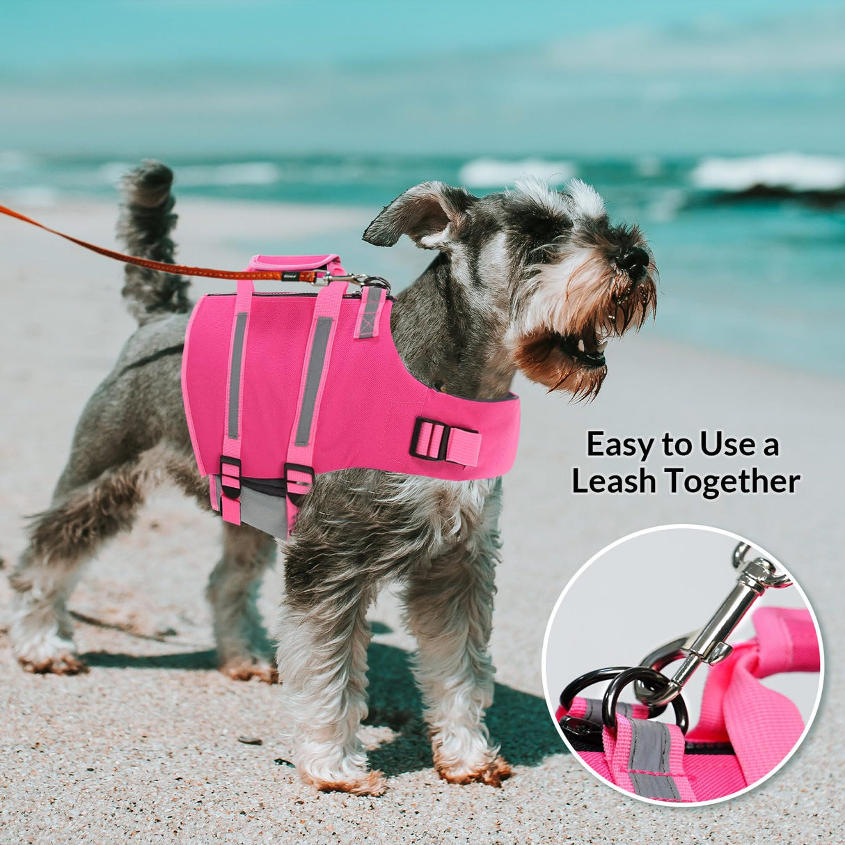 Queenmore Medium Dog Life Jacket,Dog Life Vest for Swimming,Dog Floating Vest for Boating,Pet Puppy Lightweight Adjustable Reflective Lifesaver Vest with Back Zip,Rescue Handle,Leash Hook(Fuchsia M)