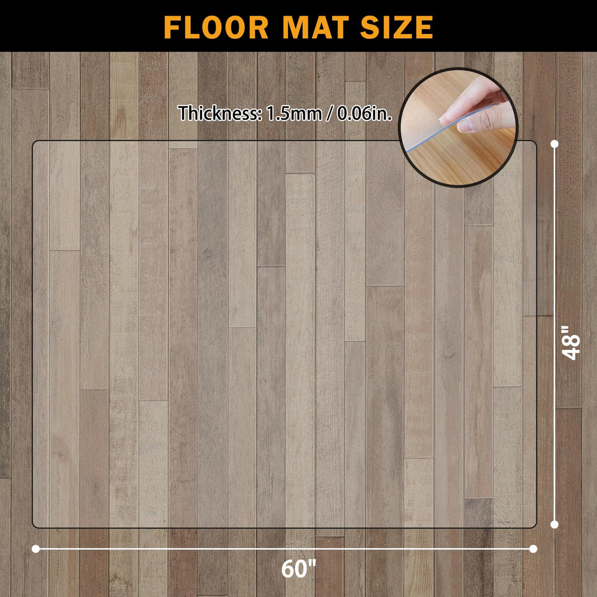 QQpony Clear Chair Mat, 60" x 47" Large Chair Mat for Hard Floors, Area Rug for Living Room, Waterproof Vinyl Floor Mat for Kids and Pets, Desk Mat for Home Office (Clear)