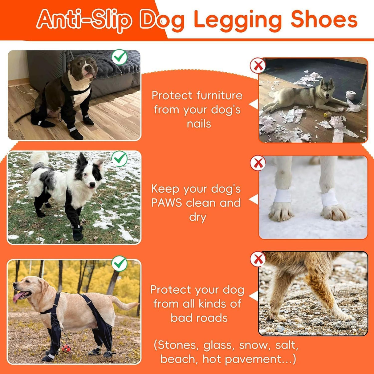 Dog Suspender Boots, Large Dog Rain Boots, Waterproof Doggy Winter Boot Snow Pants, Paw Protectors Legging Shoes with Suspenders,Anti-Slip Reflective Rain Boot for Walk Hike Outdoor Snowy(M,Blacke)
