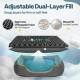 MellowMates Orthopedic Dog Bed for Extra Large Dogs with Removable Washable Cover - XL Dog Couch Sofa with Waterproof Lining & Non-Slip Base, Double-Sided Comfort Pet Bed, 44", Grey