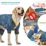 LovinPet Large Dog Surgery Recovery Shirt, Undershirt for Dog Coats, Anti Licking, Pitbull Clothes, Pet Anxiety Onesies, Navy Space Print, Pet Pajamas for Dogs, Pitbull Onesie, 2XL